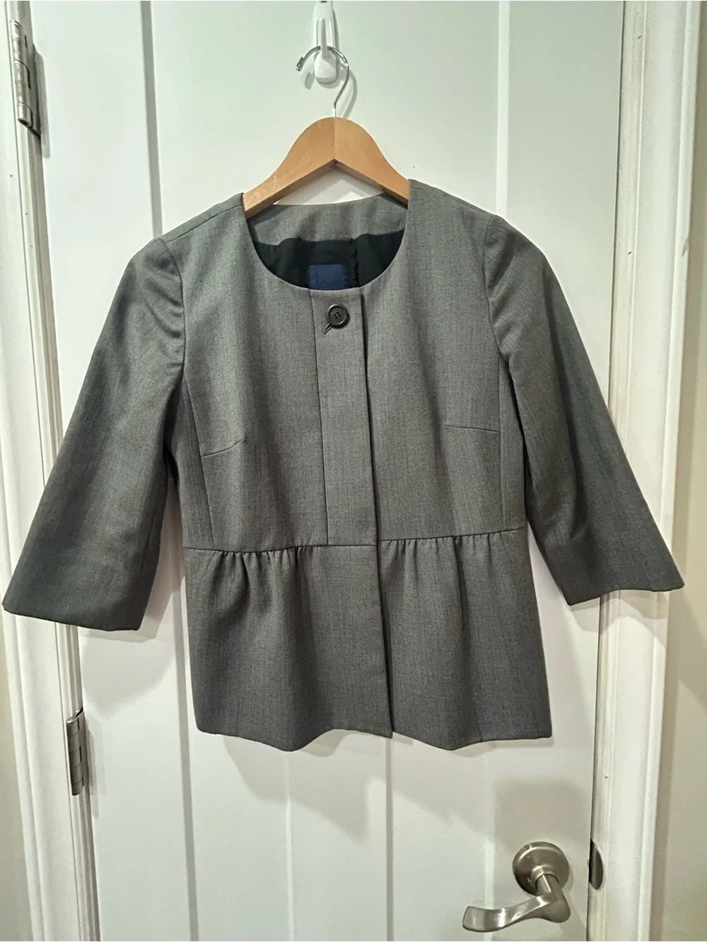 100% Wool J.Crew Peplum Blazer Jacket Cropped sleeve Career